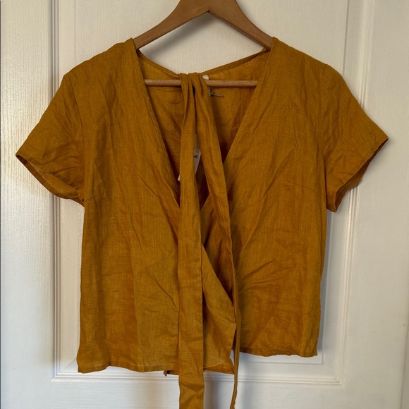 Grae Cove Tops - Elegant Mustard Tie-Front Blouse